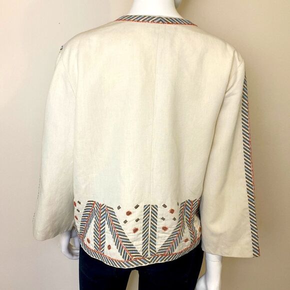 Chico’s Tan Cotton/Linen Jacket with Embroidery and Beading Large 14/16 … - Picture 6 of 9